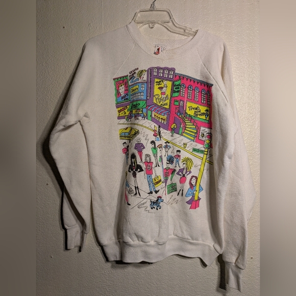 Fruit Of The Loom Colorful Graphic White Sweatshirt Size Xl Pre-owned - Picture 1 of 5